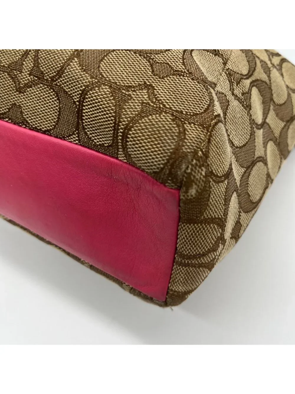 Coach Brown Canvas And Pink Leather Trim Convertible Hand Bag
